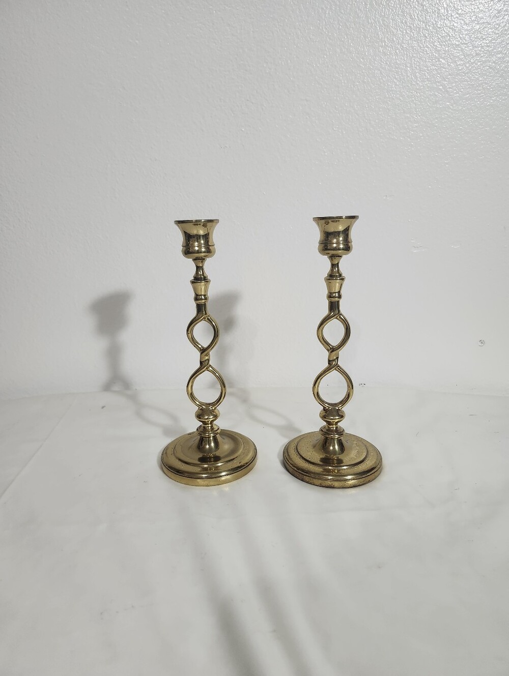 Ethan Allen Brass Twist Candlestick Pair - Gold Home Accent
